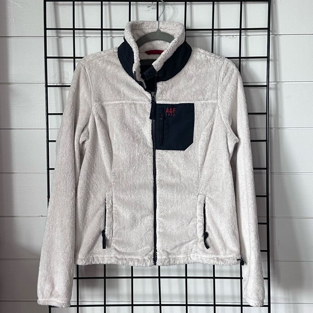 Abercrombie & Fitch Full‎ Zip Fleece Jacket Womens S White Navy Outdoors
